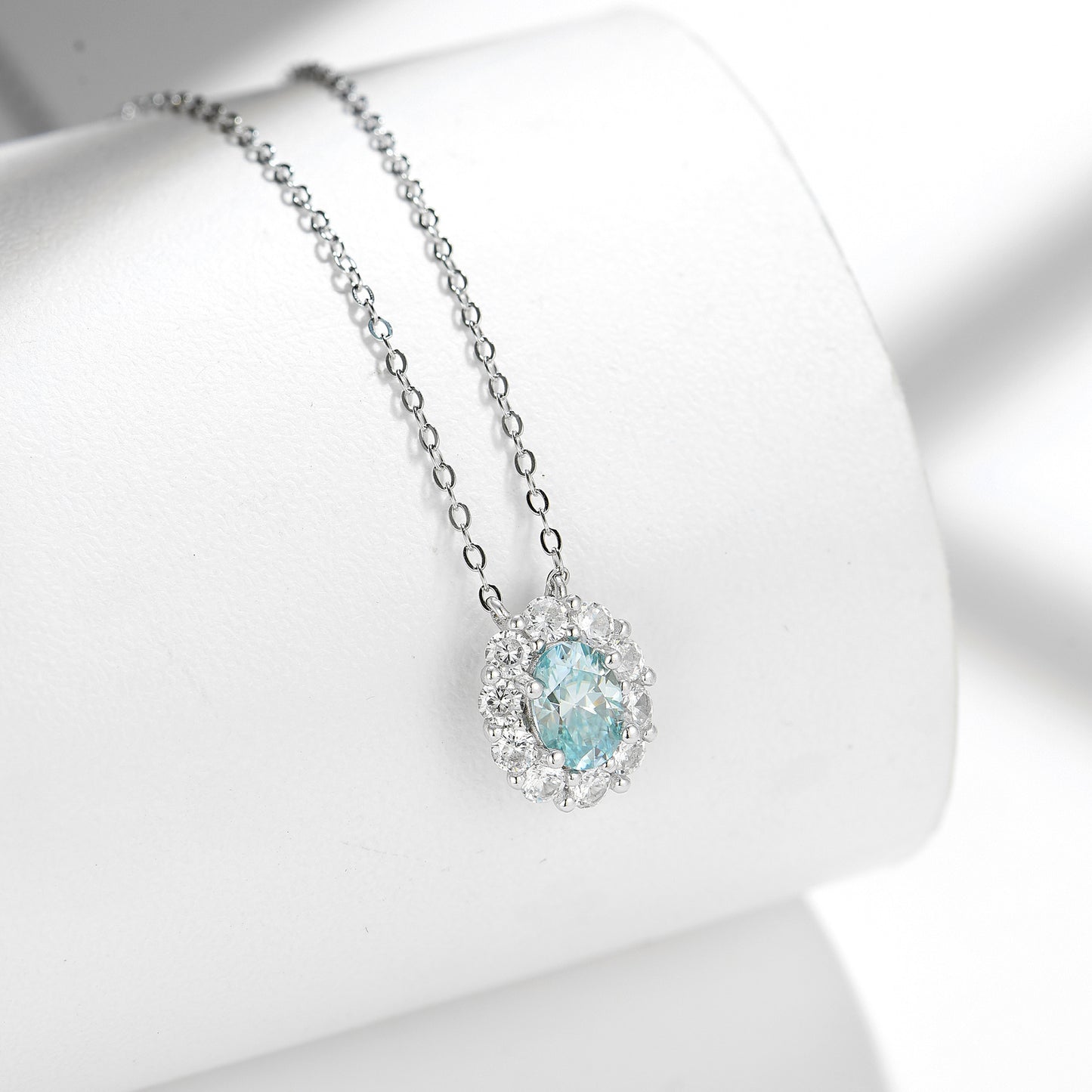 French Paraiba Color Lake Water Blue Moissanite Pendant Necklace