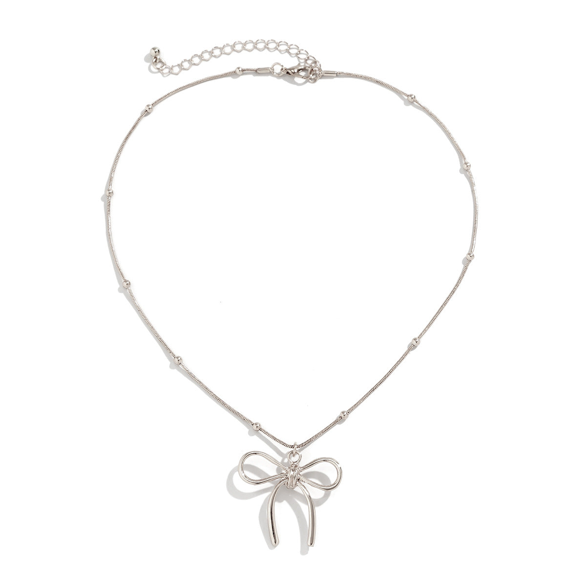 Chic Beaded Bow Pendant Necklace with Parisian Elegance - Stylish Women's Jewelry Piece