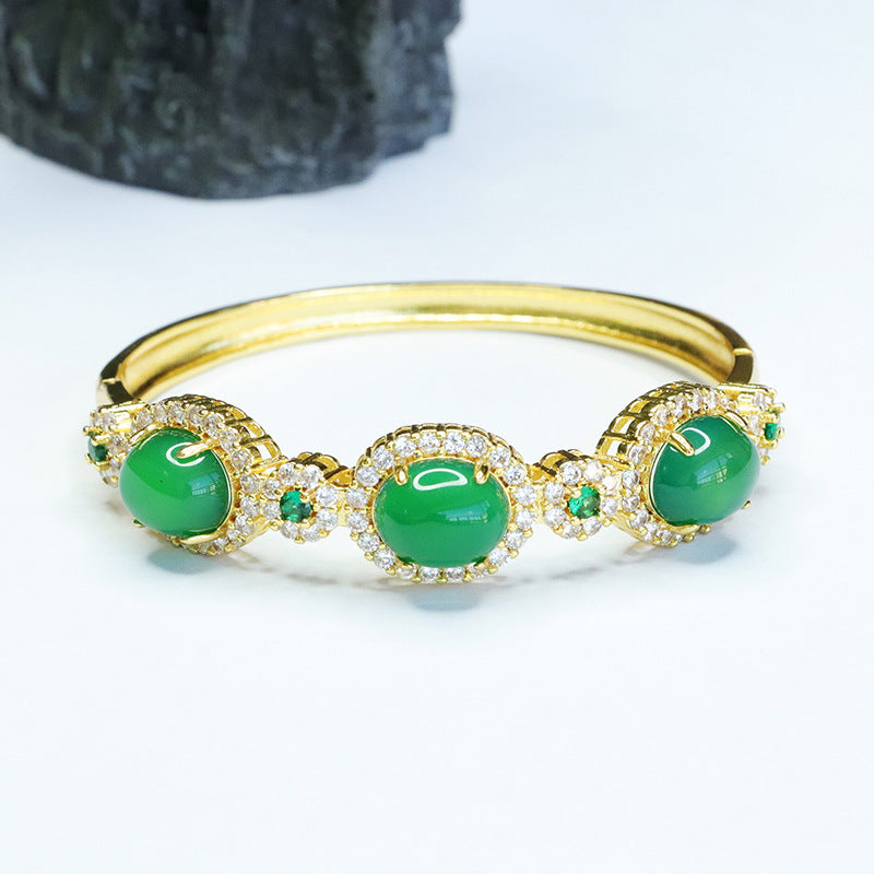 Golden Green Chalcedony Bracelet Trio