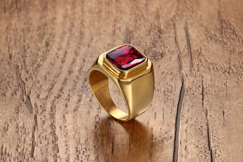 Personalized Trend Ring Inlaid With Red Zircon For Men
