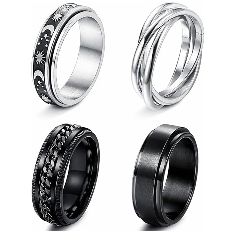 Planderful Collection Premium Rotatable Titanium Ring For Men And Women Unisex Stainless Steel Couple Set