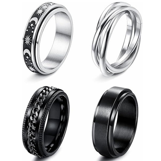 Planderful Collection Premium Rotatable Titanium Ring For Men And Women Unisex Stainless Steel Couple Set