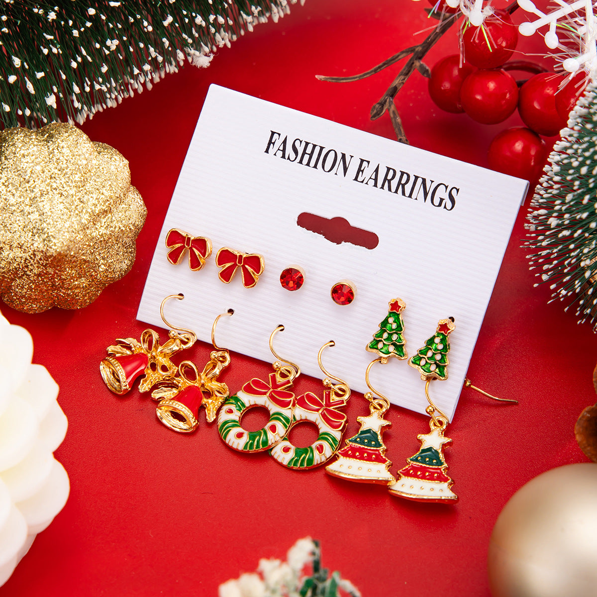 Planderful Christmas Snowflake Bell Earrings Set For Women Festive Pearl Elk Santa Cartoon Dripping Statement