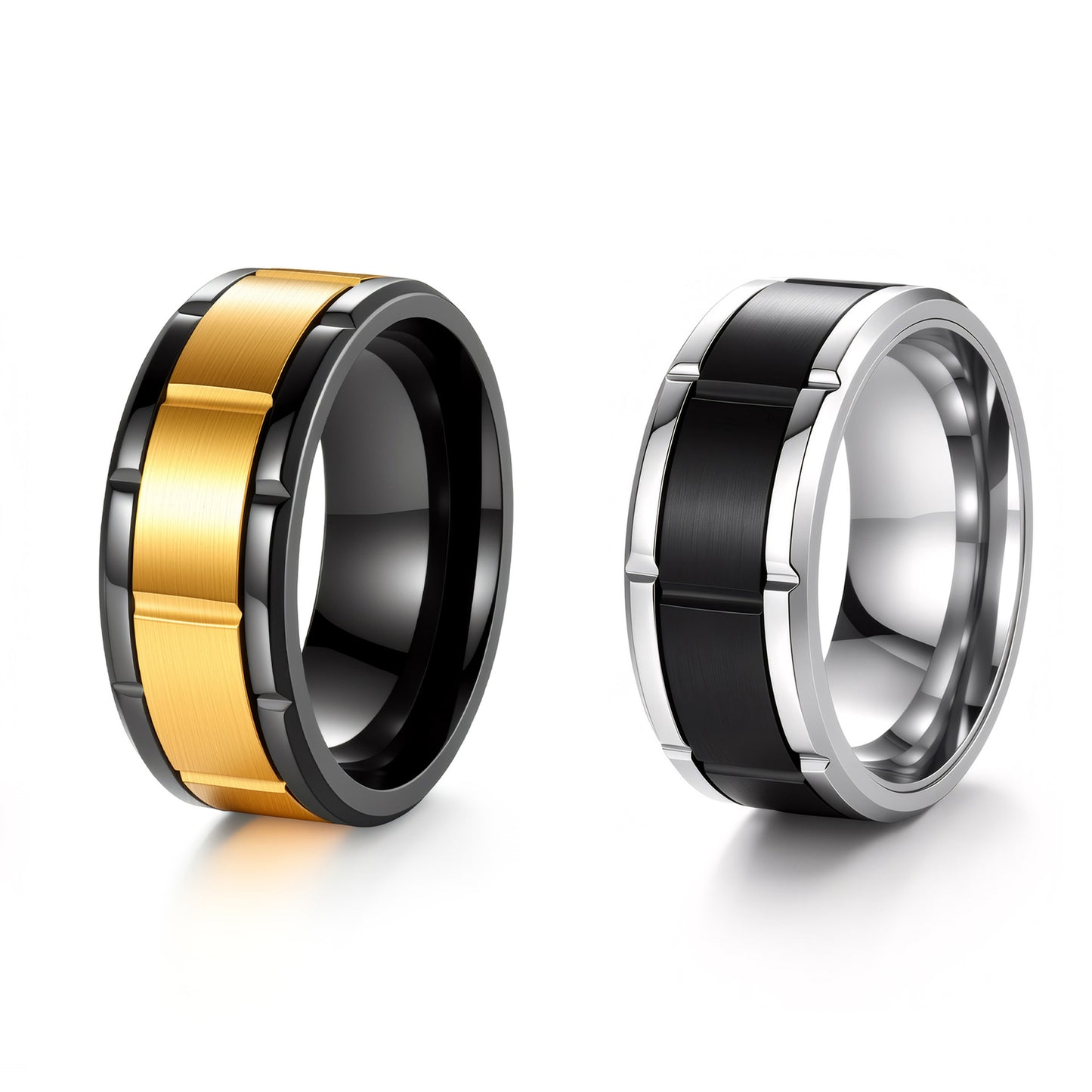 Planderful Premium 8mm Rotating Ring Two Tone Splicing Stainless Steel For Men Unisex Statement Jewelry