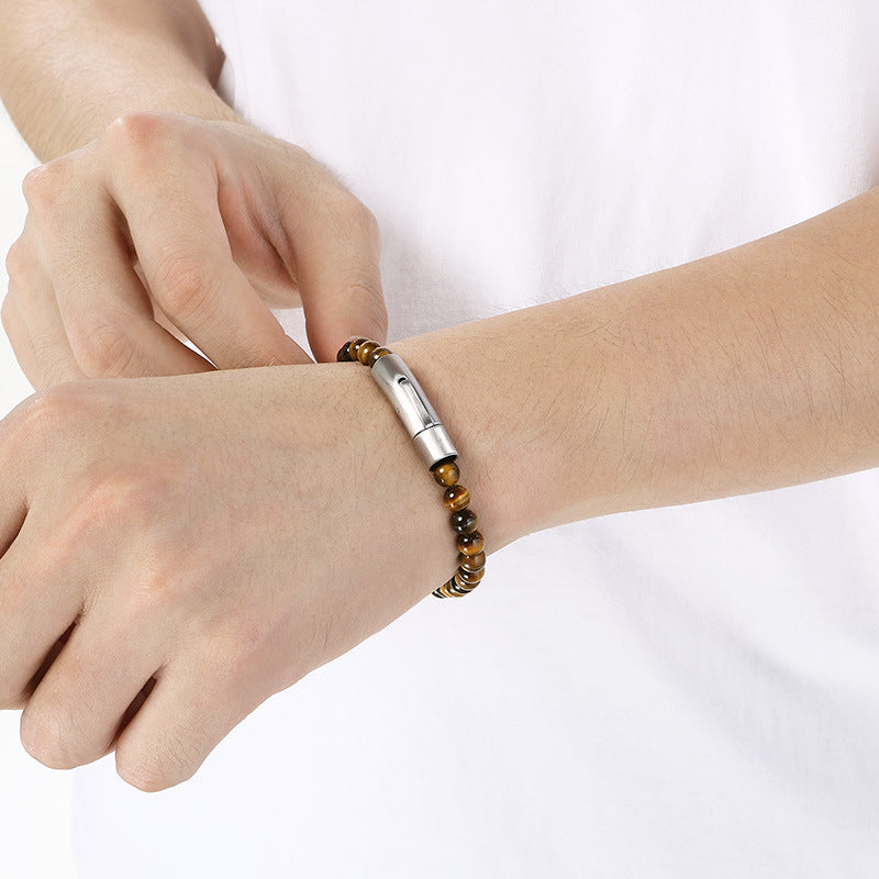 Bracelet – Tiger's Eye Stone Turquoise Magnetic Buckle Titanium Steel Men's Beaded