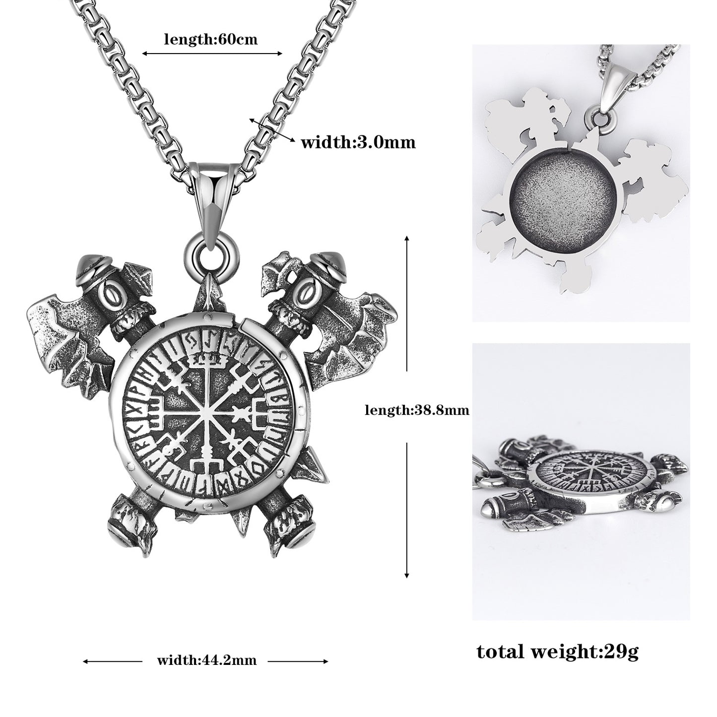 Steel Necklace – Statement Odin Viking Pendant Featuring Runic Shield And Axe Motif