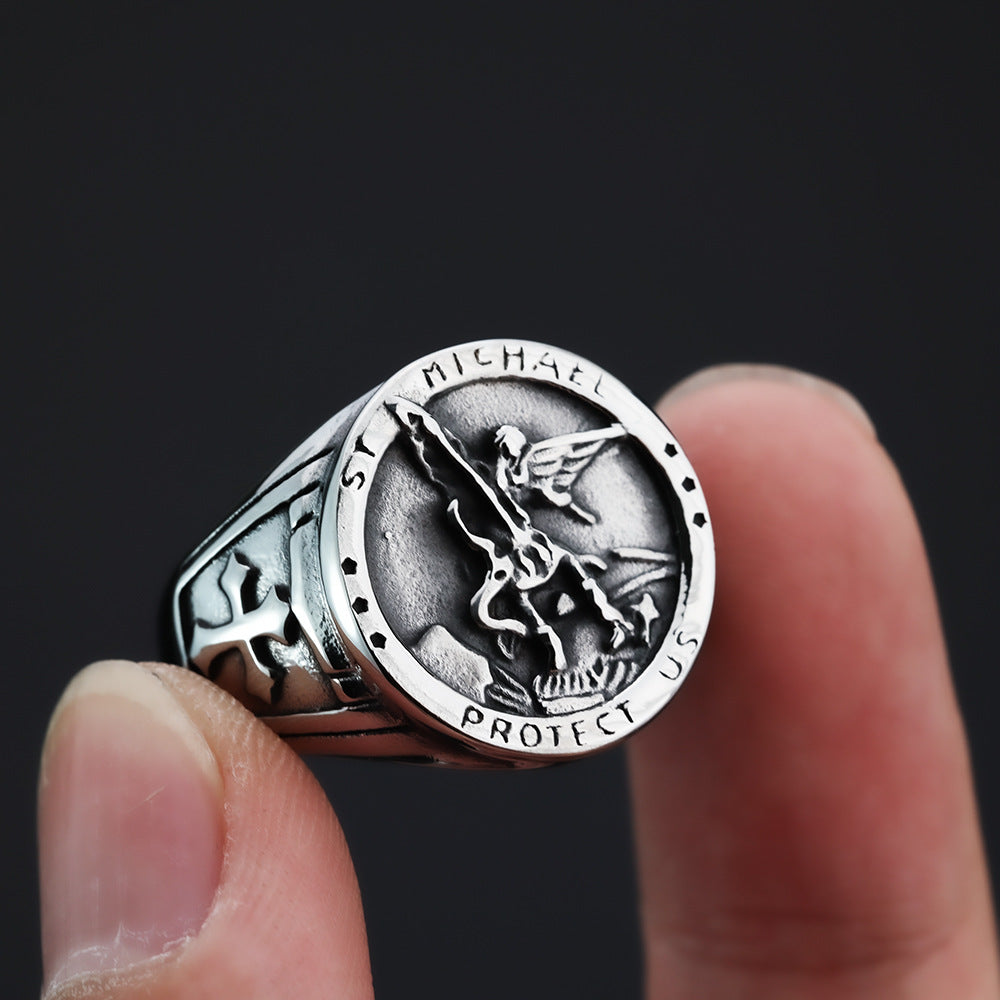 European And American Retro Stainless Steel Men's Ring Personalized Ancient Greek Angel Ring