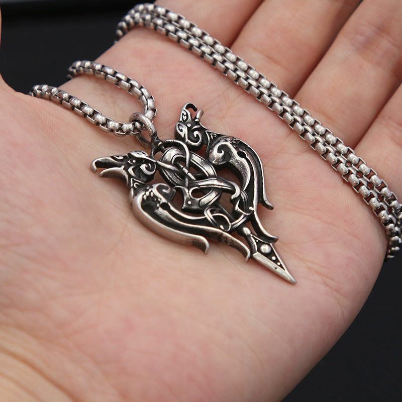 Foreign Trade Retro Stainless Steel Personalized Couple Necklace Titanium Steel Viking Gemini Pendant for Men