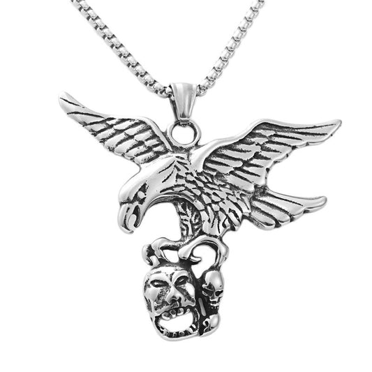 Titanium Steel Eagle Pendant Necklace for Men - Retro Punk Skull Design