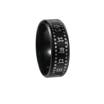 Durable Planderful Stainless Steel Mantra Ring for Men and Unisex with Six Character Heart Meridian Design