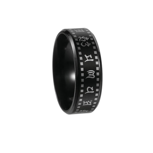 Durable Planderful Stainless Steel Mantra Ring for Men and Unisex with Six Character Heart Meridian Design