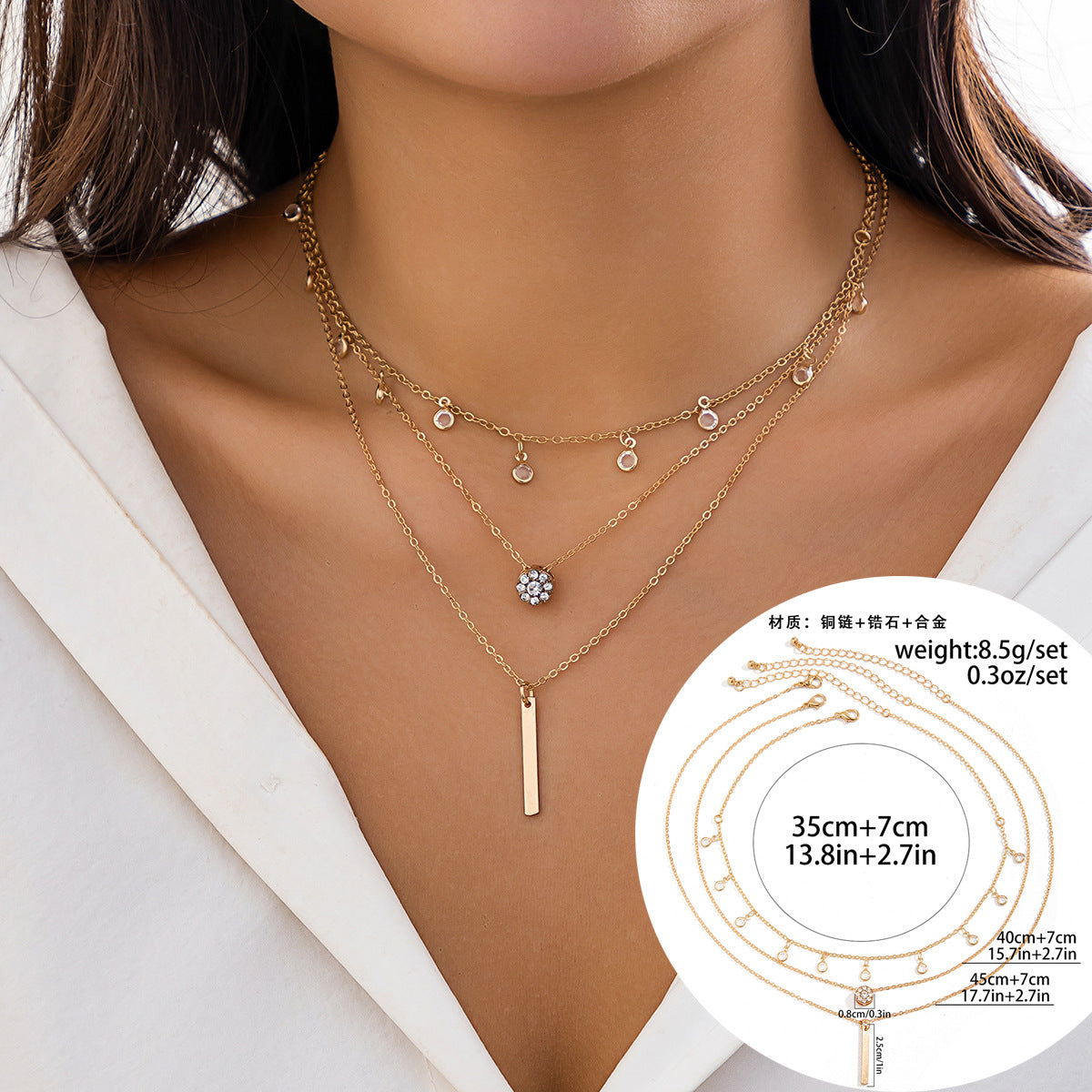 European and American Cross-border Classic Rhinestone Pendant Necklace with Imitation Pearls and Tassels