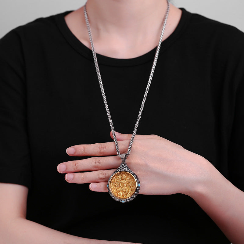 Titanium Steel Necklace – Elegant Bodhisattva Zodiac Pendant Necklace For New Chinese Style