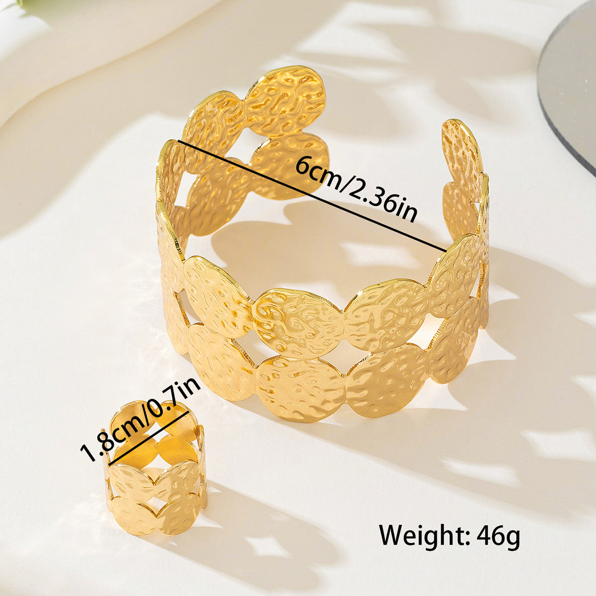 Retro Metal Geometric Bracelet Ring Set for Women by Planderful