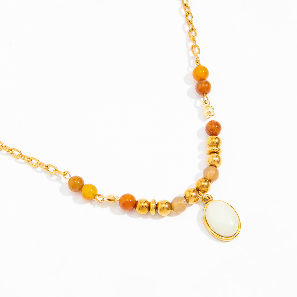 Vacation Gravel Pendant Beaded Collarbone Chain Retro Colored Gemstone Stainless Steel Neck Necklace
