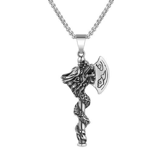 Planderful Nordic Dragon Axe Stainless Steel Necklace For Men And Women Hip Hop Style Protection Pendant