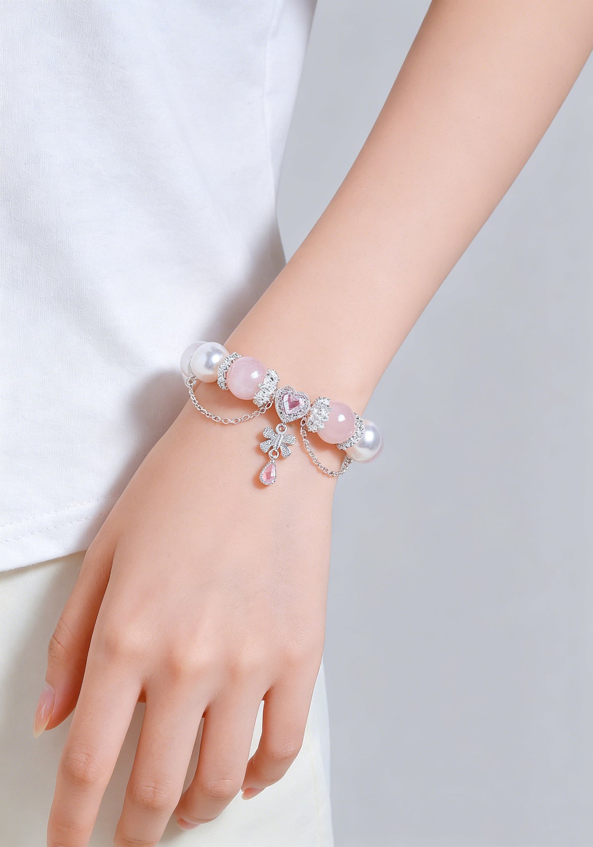 Rose Quartz Crystal Butterfly Heart Bracelet