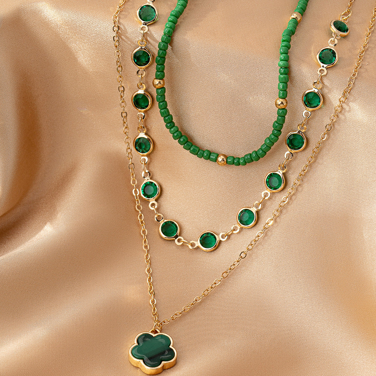 Planderful Vienna Verve Clover Stacked Necklace Set – Versatile Bohemian Style