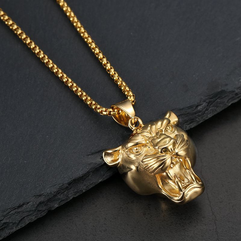 Planderful Bold Lion Head Pendant Necklace Stainless Steel Gold Plated For Hip Hop Fans And Streetwear Enthusiasts