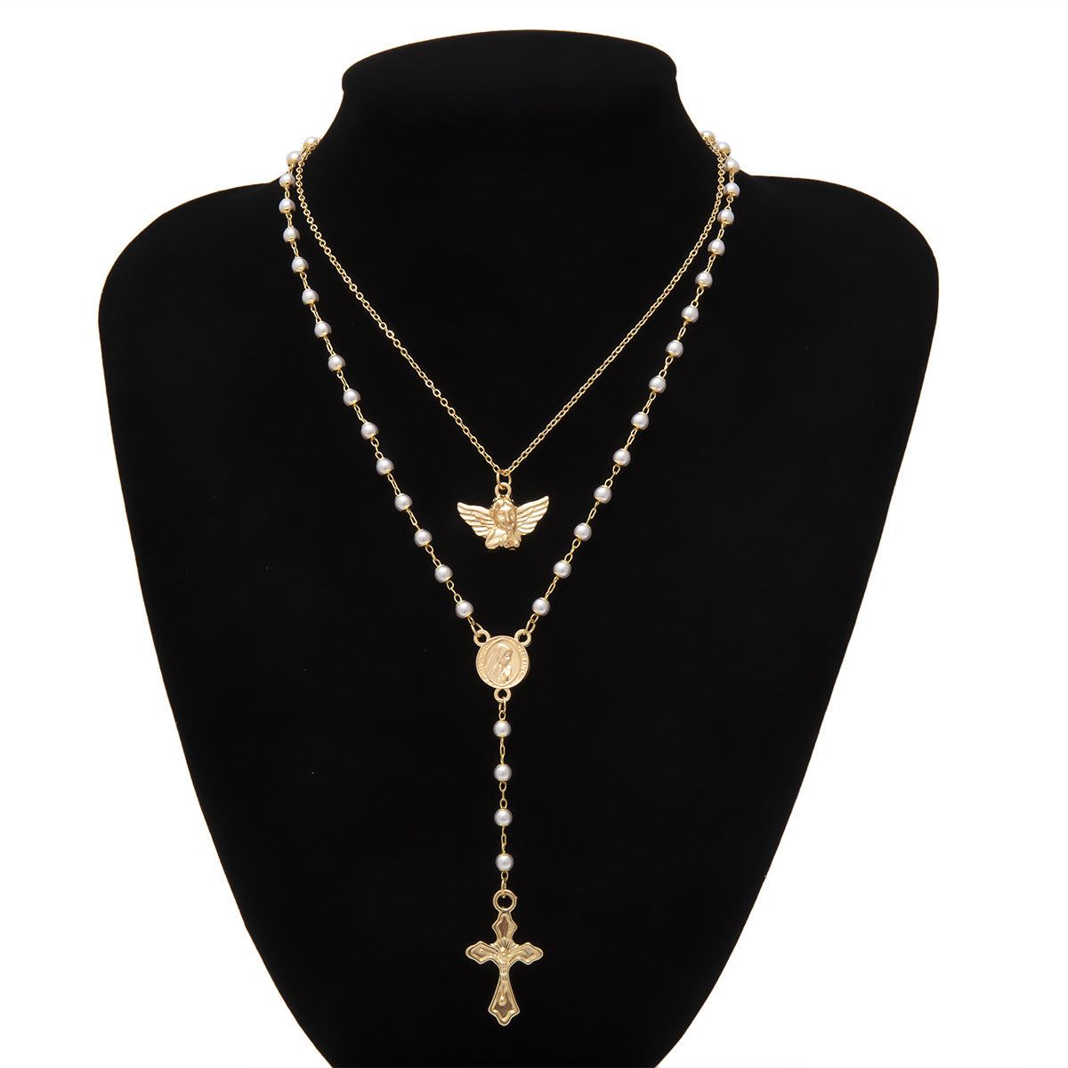 Cherub Pearl Y-Shaped Layered Necklace