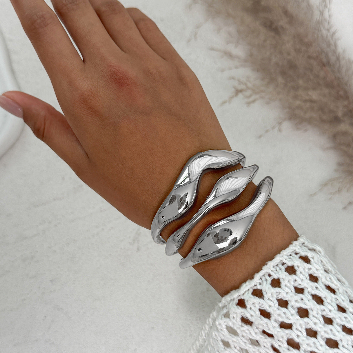 Geometric Wave Bracelet Planderful Irregular Opening Statement Jewelry For Women Vienna Verve Collection
