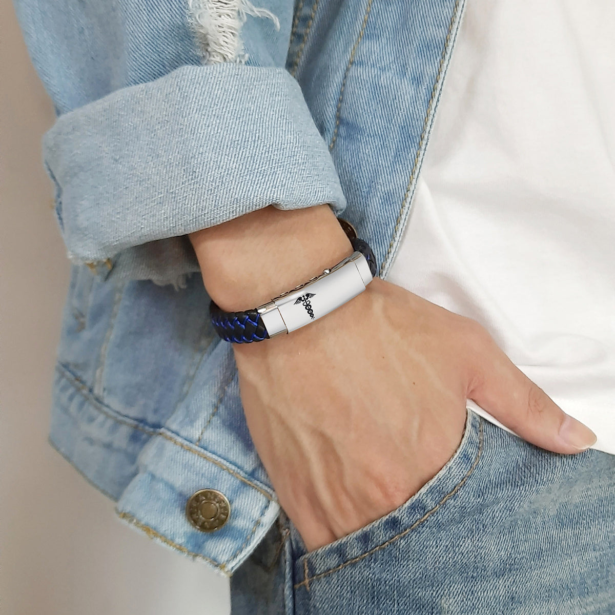 Textured Black Stainless Steel Bracelet for Men