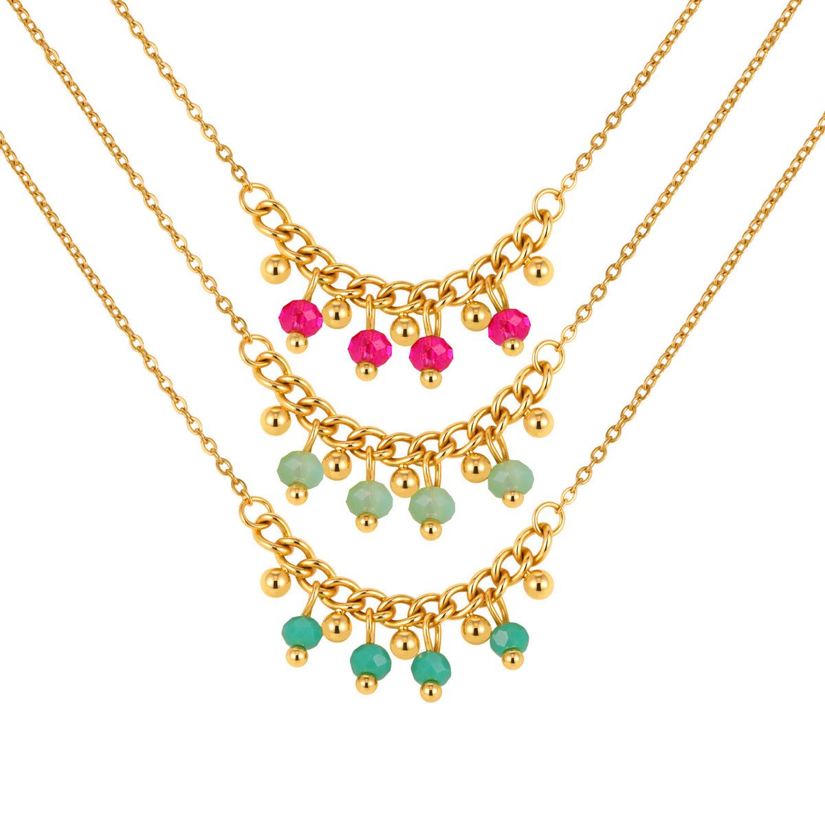 Summer Stainless Steel Cross Chain Green Fringed Beaded Necklace Design Item Decoration