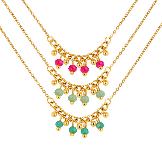 Summer Stainless Steel Cross Chain Green Fringed Beaded Necklace Design Item Decoration