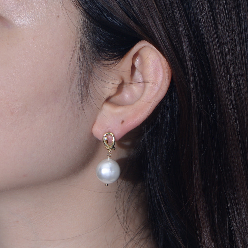 925 Sterling Silver Shell Button Pearl Earrings Geometric Knot Earrings