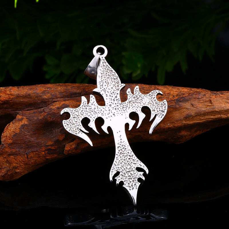 Titanium Steel Retro Flame Cross Pendant for Men - Trendy European and American Accessories