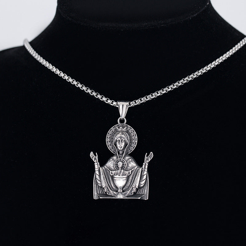 Stainless Steel Necklace – Elegant Virgin Mary Pendant For Men And Women Everyday Jewelry
