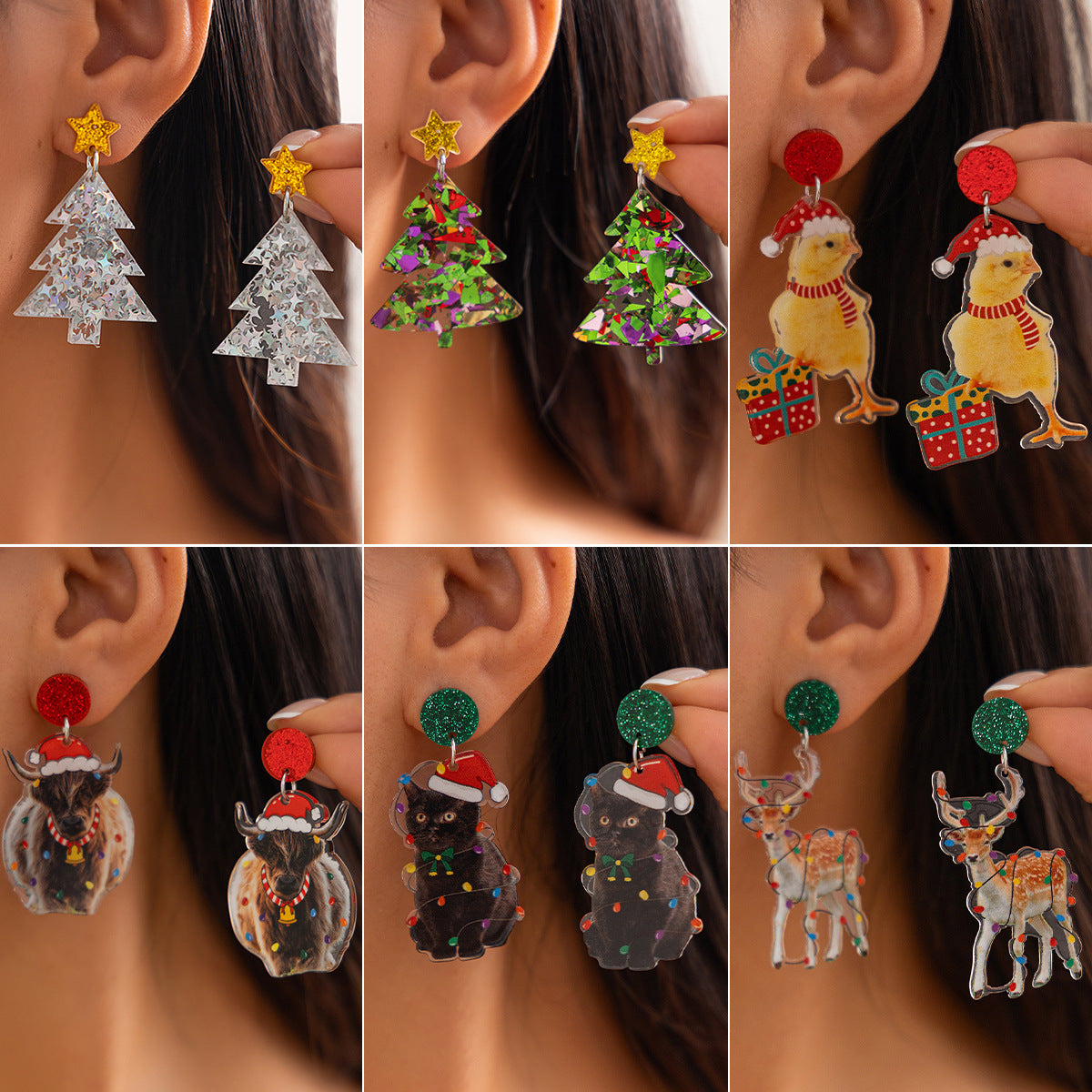 Planderful Vienna Verve Christmas Earrings Fringed Pendant For Women Elk Tree Design Statement