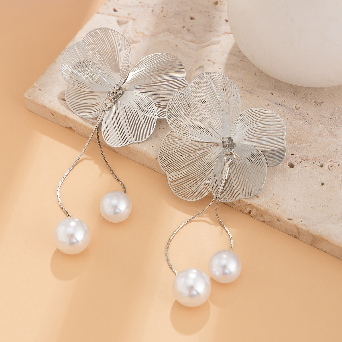 Ginkgo Leaf Stud Earrings By Planderful Vienna Verve Metal Textured Imitation Pearl Statement Earrings For Women