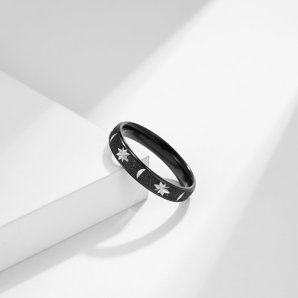 Scrub Engraving Star Moon Stainless Steel Unisex Ring