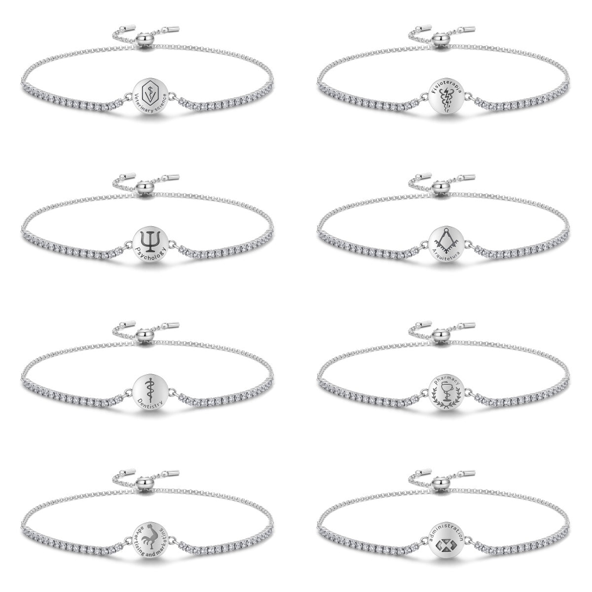 Planderful Jewelry Sterling Silver Zircon Bracelet Adjustable Length For Elegant Everyday Wear
