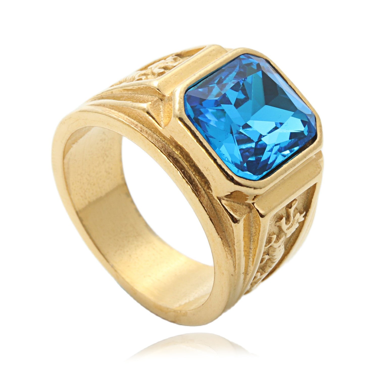 Titanium Steel Multi-Color Gemstone Dragon Ring for Stylish Men - Retro Punk Trendsetter
