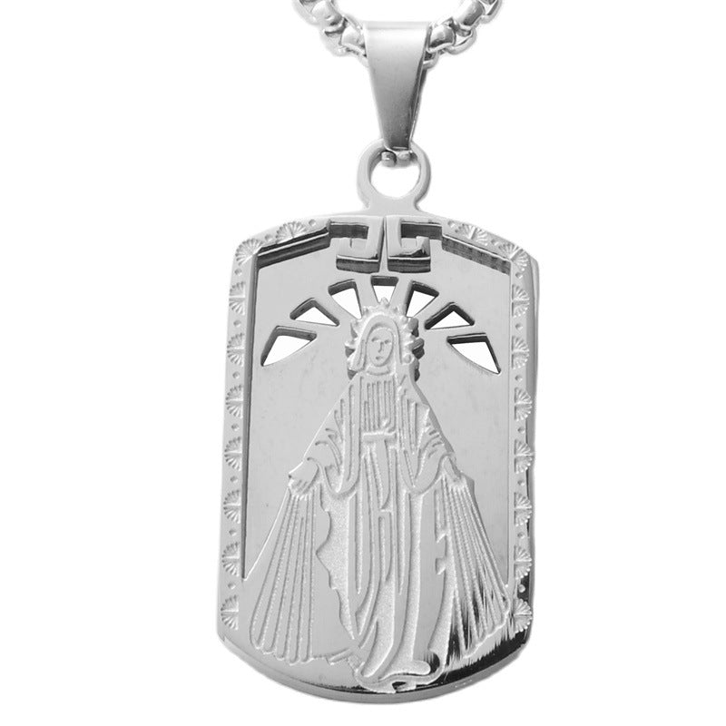 Personalized Retro Titanium Steel Virgin Mary Pendant Necklace for Men
