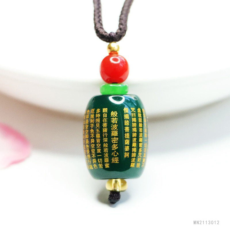 Green Agate Heart Sutra Barrel Pendant