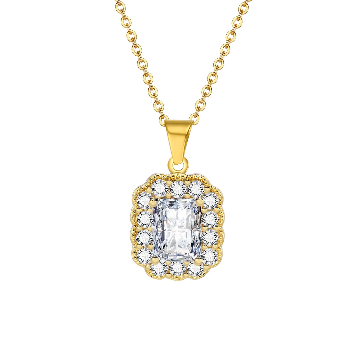 Copper Square White Zircon Necklace Women's Metal Fashion Pendant