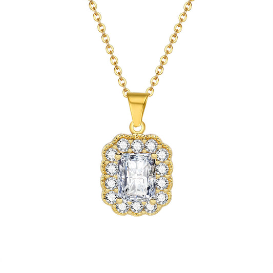 Copper Square White Zircon Necklace Women's Metal Fashion Pendant