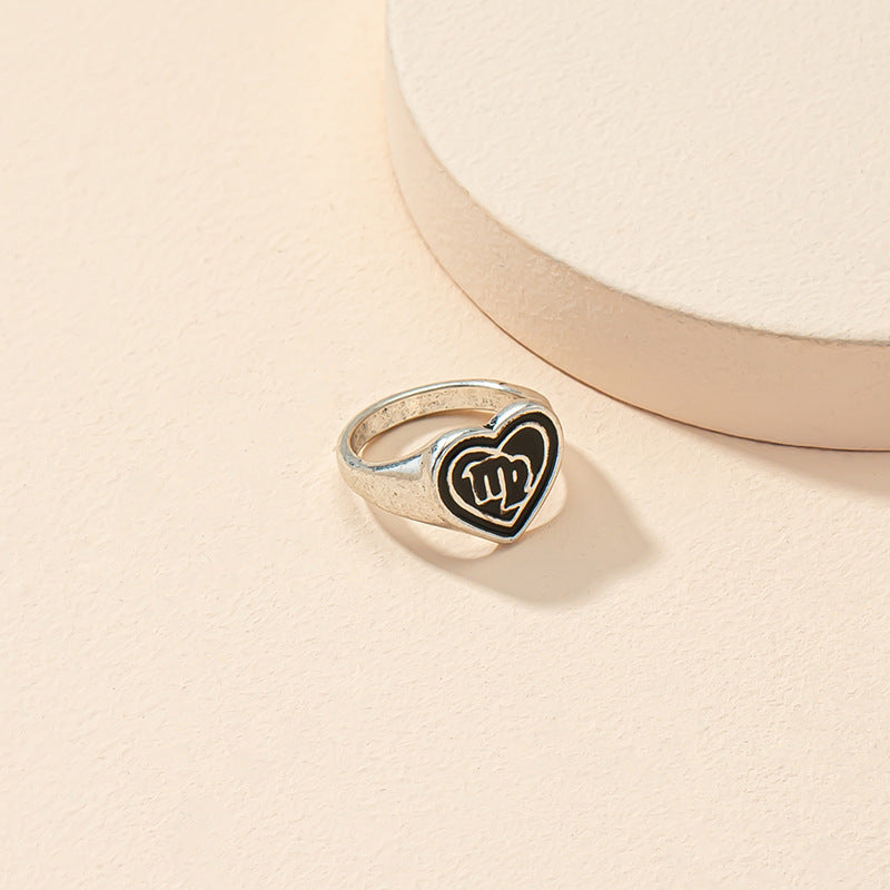 Retro 12 Constellation Drip Oil Ring - European and American Fashion Cross-border Jewelry