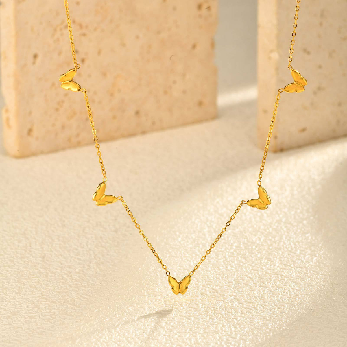Stainless Steel Wind Delicate Sense Ladies Collarbone Chain Butterfly Necklace Gold