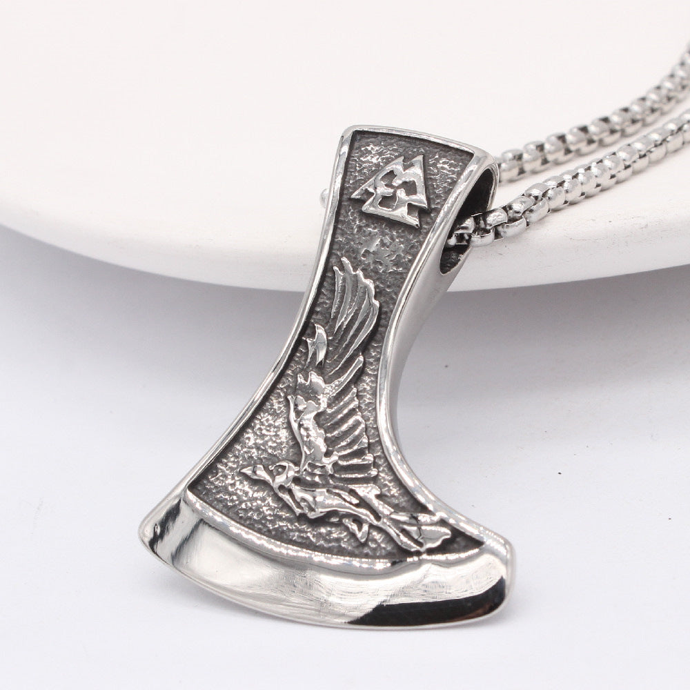 Planderful Viking Axe Pendant Dire Wolf For Men And Women Unisex Steel Protection Statement