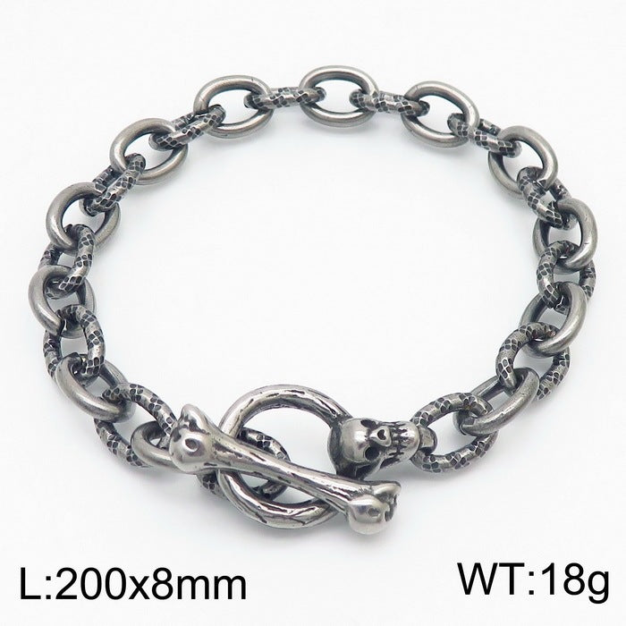 Punk Dark Wind Titanium Steel Bone Ot Buckle Bracelet – & Antique Unisex