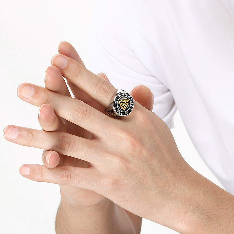 Nordic Pop Celtic Knot Ring, Vintage Viking Smear Oil Compass Rune Stainless Steel