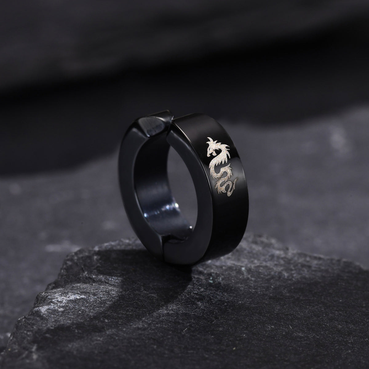Black Dragon Stainless Steel Hoop Earring — Single