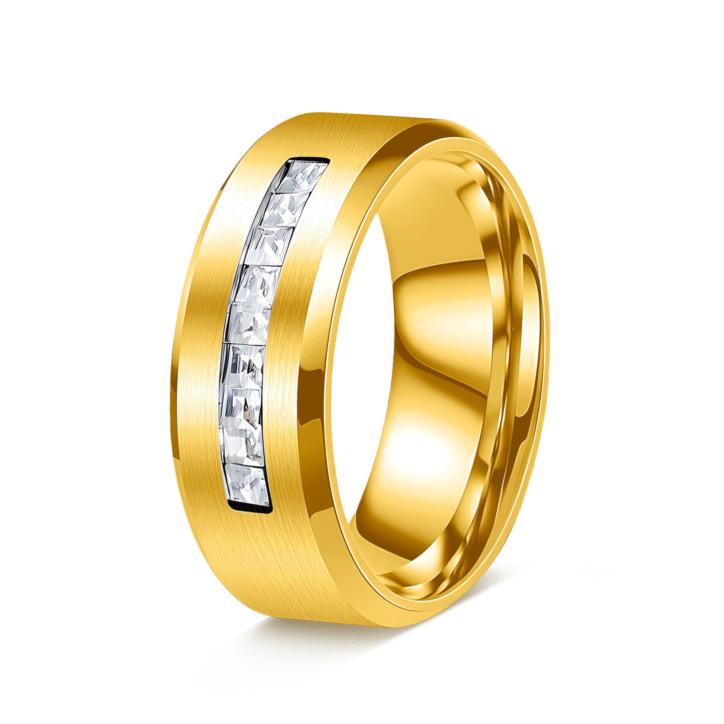 Planderful Everyday Genie 8mm Zircon Inlaid Stainless Steel Ring For Couples Unisex Gift