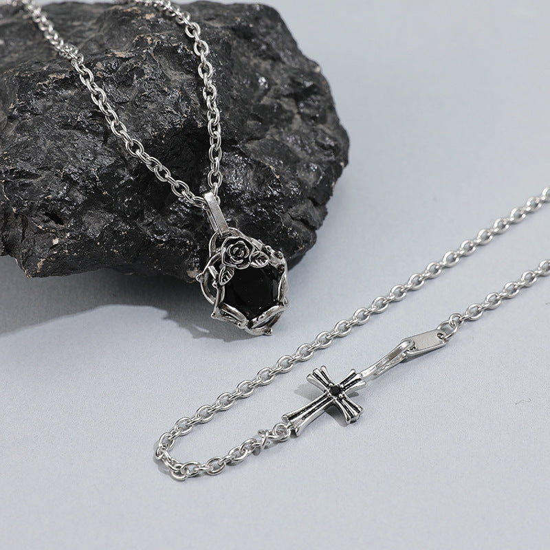 Planderful Jewelry Dark Thorns Rose Ruby Necklace