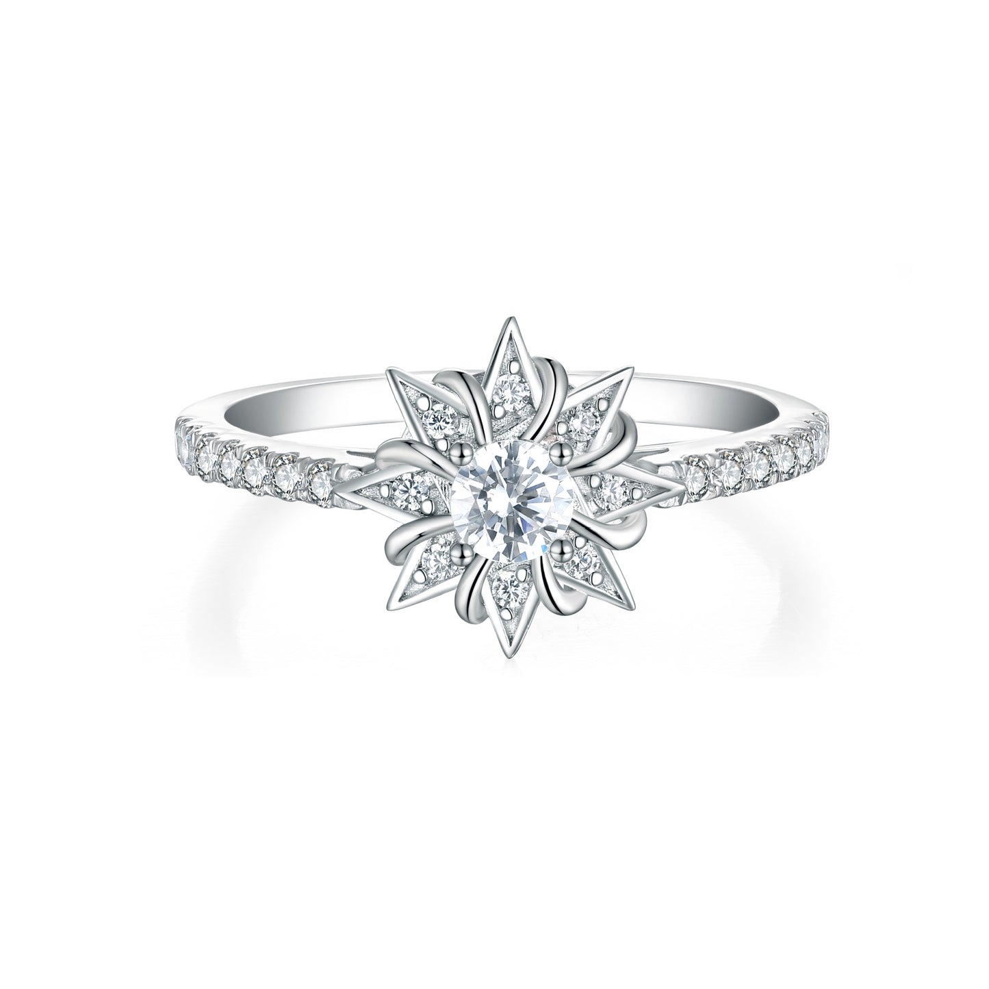 Planderful S925 Sterling Silver Sunflower Ring For Women Zircon Accent Dainty Yet Dazzling