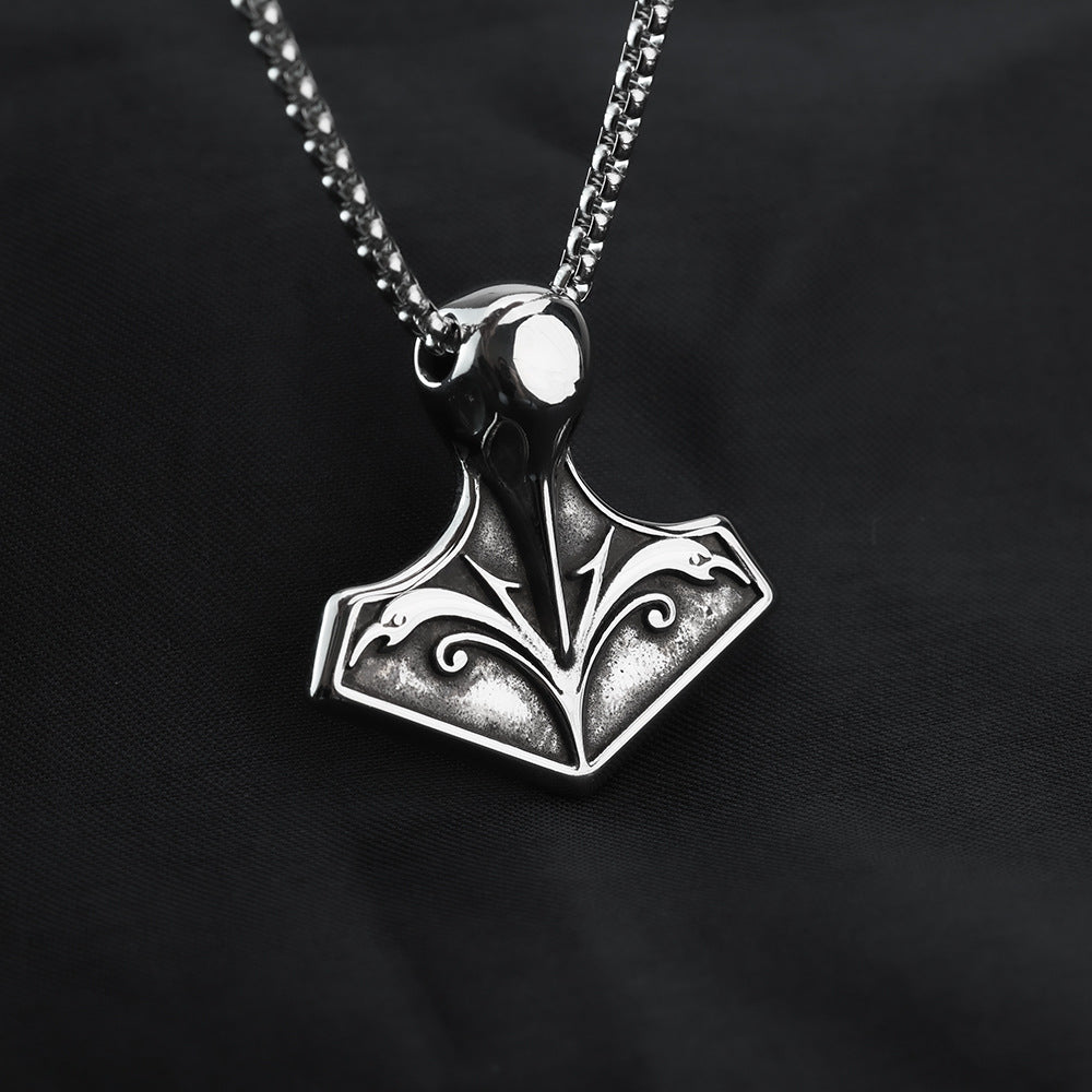 European And American Jewelry Wholesale Titanium Steel Men's Pendant Necklace Retro Viking Crow Hip Hop Style